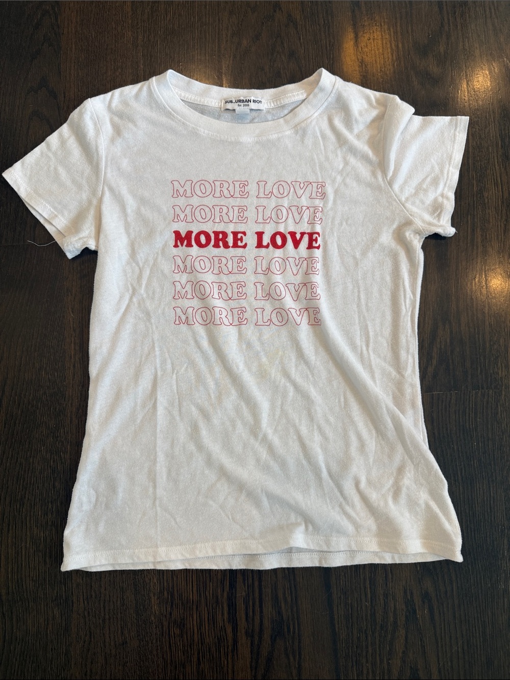 Sub_Urban Riot White Short Sleeve Tee with Pink and Red "More Love" Print